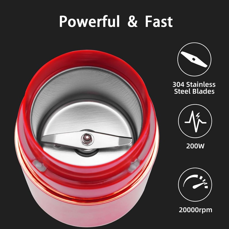 puloya Electric Coffee Grinder for Beans, Spices, Herbs, Grains and Nuts, Stainless Steel Blades, 2.8 oz, Red - Image 5